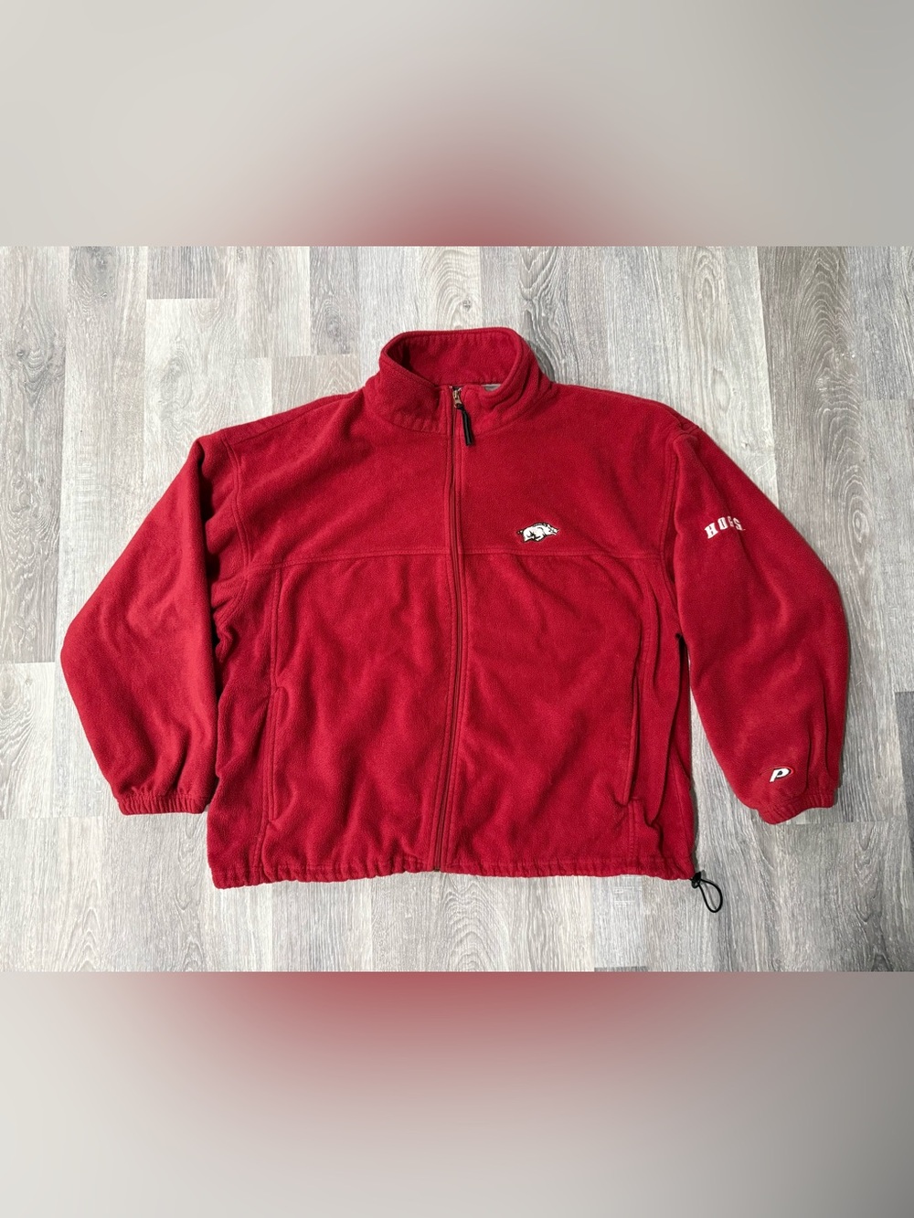 Red Fleece Full Zip Jacket with Arkansas Razorback Logos Adjustable Waist 2XL